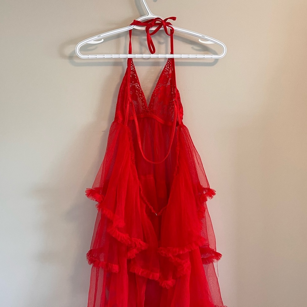 Sheer Red Ruffled Dress - Picture 8 of 10